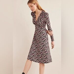 BODEN | Jersey Mini Tea Dress | black diamond rose size US 4R